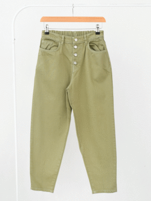 شلوار مام فیت پشت کش سبز