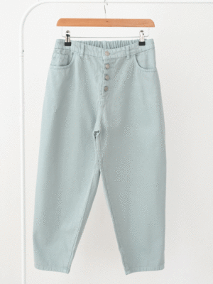 شلوار مام فیت پشت کش سبز صابونی