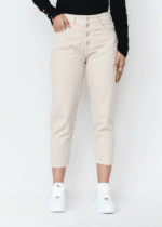 شلوار مام فیت پشت کش کرم - Image 3