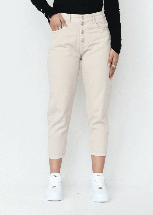 شلوار مام فیت پشت کش کرم - Image 3