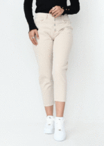 شلوار مام فیت پشت کش کرم - Image 4