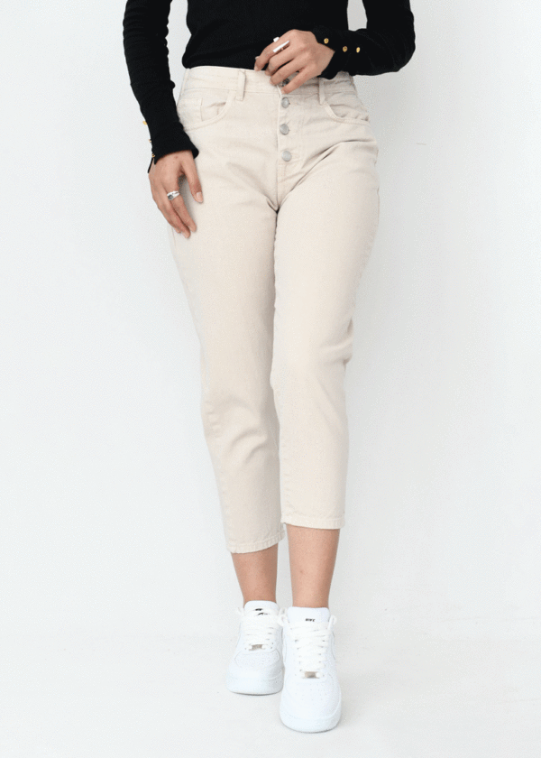 شلوار مام فیت پشت کش کرم - Image 4