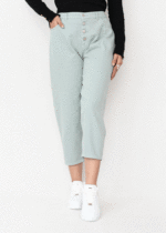 شلوار مام فیت پشت کش سبز صابونی - Image 2