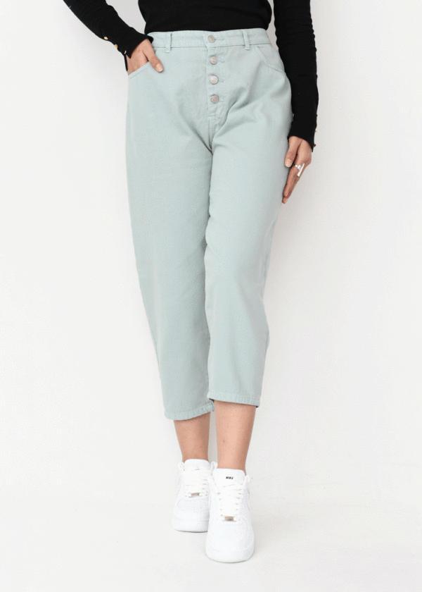 DSC_1191 شلوار مام فیت پشت کش سبز صابونی - Image 2