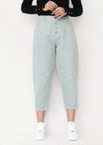 شلوار مام فیت پشت کش سبز صابونی - Image 3