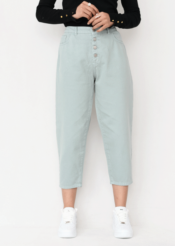 DSC_1192 شلوار مام فیت پشت کش سبز صابونی - Image 3