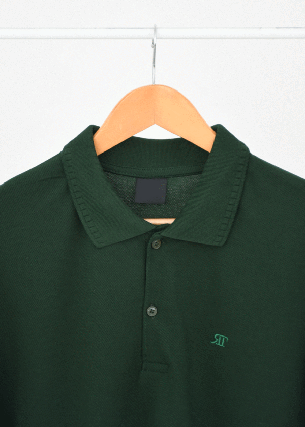 تیشرت جودون یقه دار مردانه یشمی تیره - Image 2