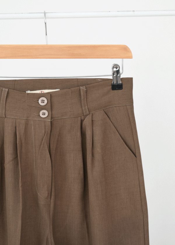 شلوار واید پارچه ای قهوه ای - Image 2