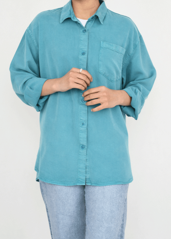 شومیز کتان آستین بلند تک جیب کله غازی - Image 2