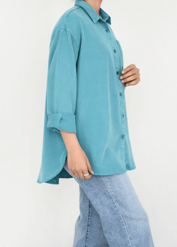 شومیز کتان آستین بلند تک جیب کله غازی - Image 3