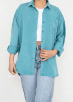 شومیز کتان آستین بلند تک جیب کله غازی