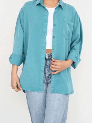 شومیز کتان آستین بلند تک جیب کله غازی