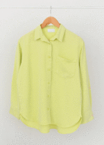 شومیز کتان آستین بلند تک جیب سبز - Image 5