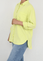 شومیز کتان آستین بلند تک جیب سبز - Image 2