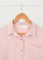 شومیز کتان آستین بلند تک جیب صورتی - Image 2