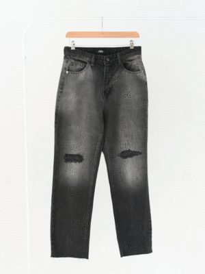 شلوار جین پایین کات استریت ذغالی زارا