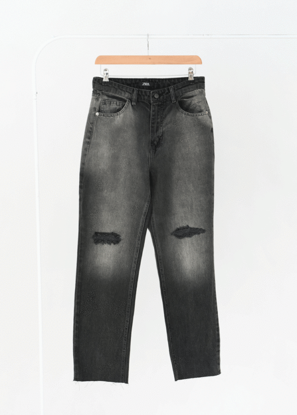 شلوار جین پایین کات استریت ذغالی زارا - Image 1