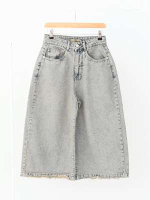 شلوار جین بگ کوتاه آبی طوسی