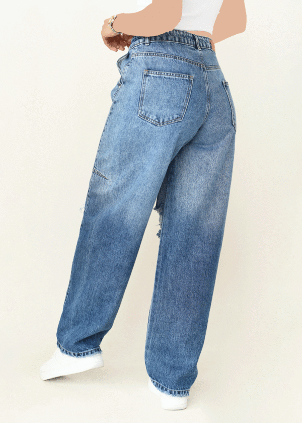 شلوار بوی فرند آبی زاپدار - Image 2