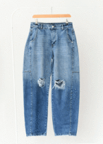 شلوار بوی فرند آبی زاپدار