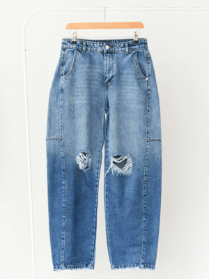 شلوار بوی فرند آبی زاپدار