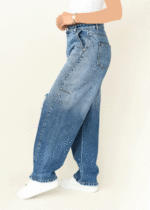 شلوار بوی فرند آبی زاپدار - Image 4