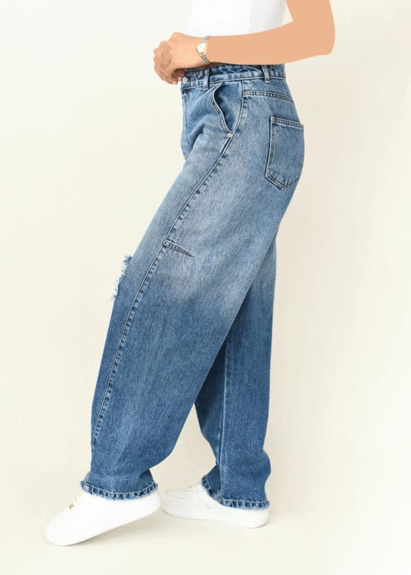 شلوار بوی فرند آبی زاپدار - Image 4