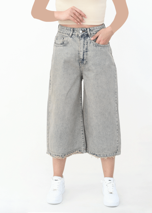 شلوار جین بگ کوتاه آبی طوسی - Image 3