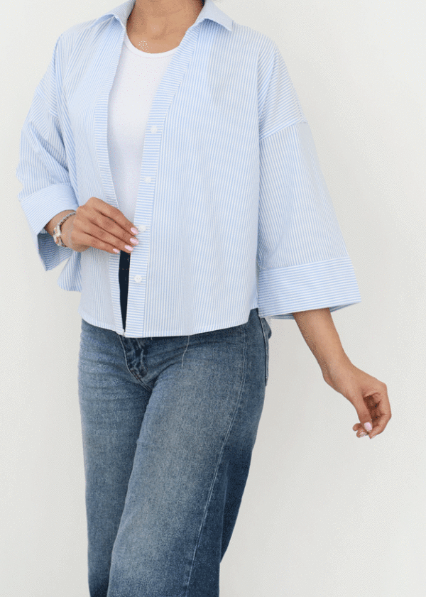 شومیز راه راه آستین پاکتی - Image 6