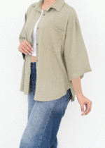 شومیز لینن حصیری آستین سه ربع - Image 7