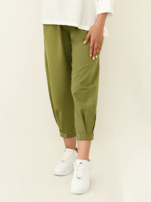 شلوار لینن مام فیت پایین چسبی