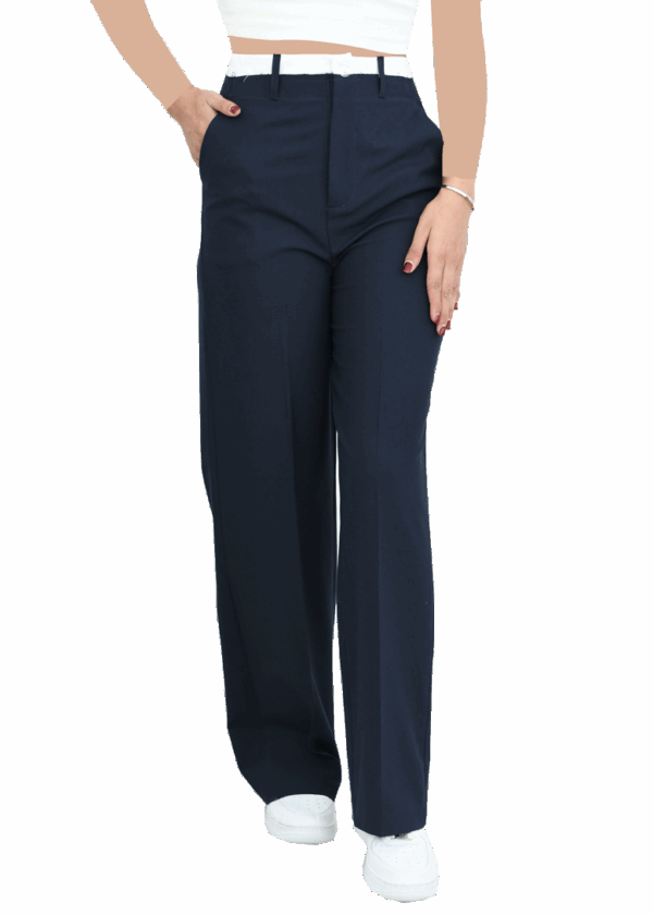 شلوار بزه یاق کمر ریش سرمه ای تیره - Image 5