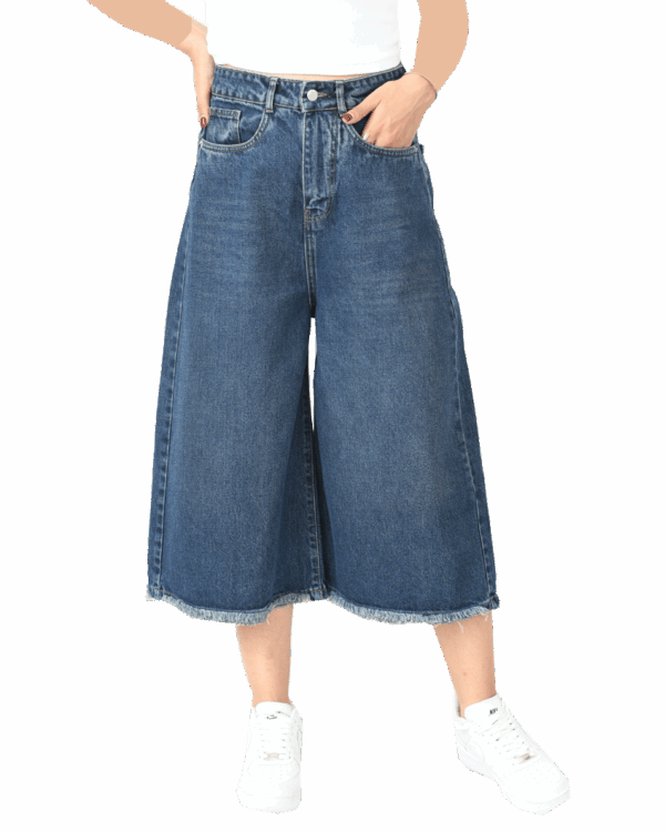 شلوار شورت بگ جین سرمه ای پایین ریش - Image 2