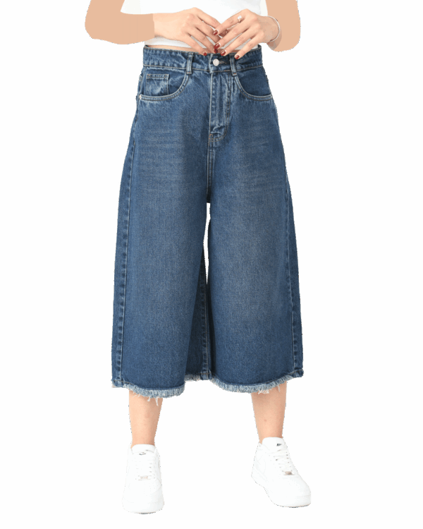 شلوار شورت بگ جین سرمه ای پایین ریش - Image 3