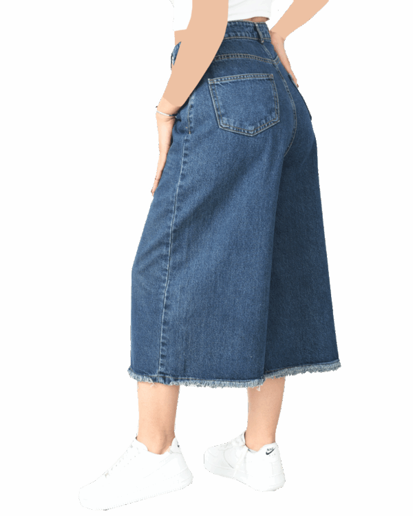 شلوار شورت بگ جین سرمه ای پایین ریش - Image 5