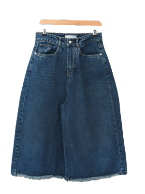 شلوار شورت بگ جین سرمه ای پایین ریش