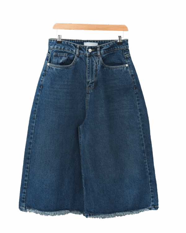 شلوار شورت بگ جین سرمه ای پایین ریش - Image 1