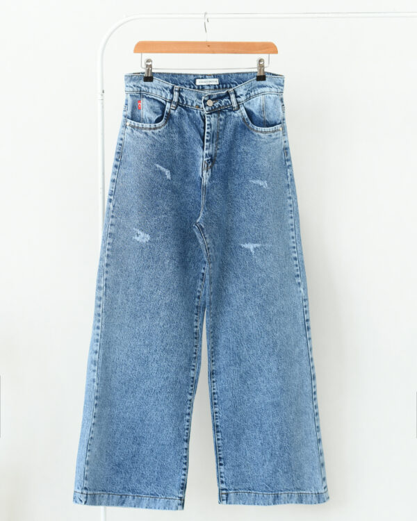 شلوار جین نیم بگ زاپ نما (4) شلوار جین آبی فول بگ واکو - Image 1