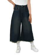 شلوار بگ کوتاه دمپا ریش آبی کدر - Image 3