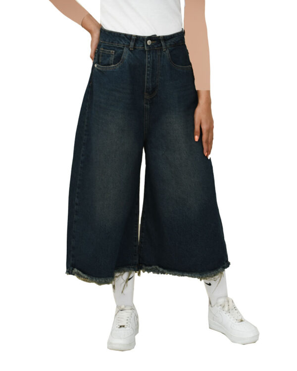 شلوار بگ کوتاه دمپا ریش آبی کدر - Image 3