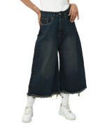 شلوار بگ کوتاه دمپا ریش آبی کدر - Image 4