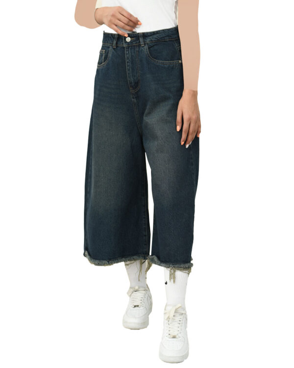 شلوار بگ کوتاه دمپا ریش آبی کدر - Image 5