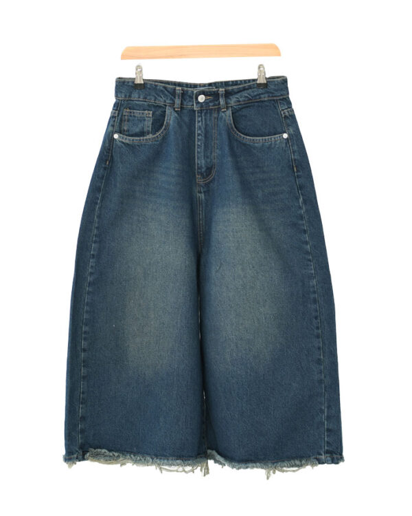 شلوار بگ کوتاه دمپا ریش آبی کدر - Image 1