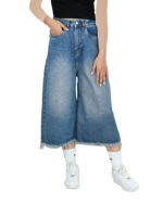 شلوار جین شورت بگ آبی پایین ریش - Image 8