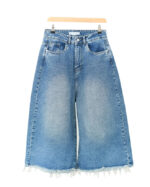 شلوار جین شورت بگ آبی پایین ریش