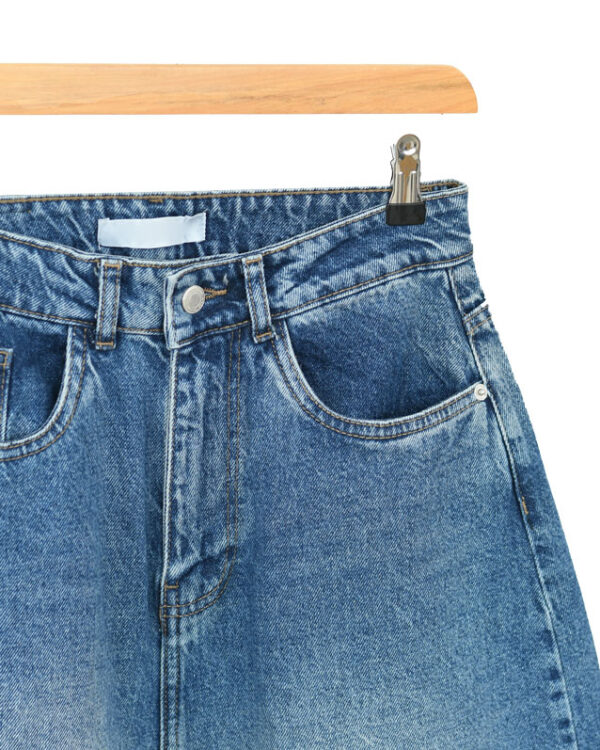 شلوار جین شورت بگ آبی پایین ریش - Image 3
