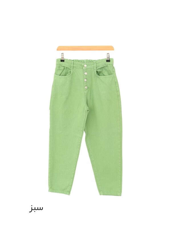 Slide2 شلوار کتان مام فیت سبز - Image 3