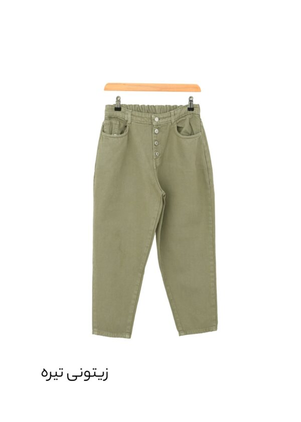 Slide3 شلوار کتان مام فیت سبز - Image 4