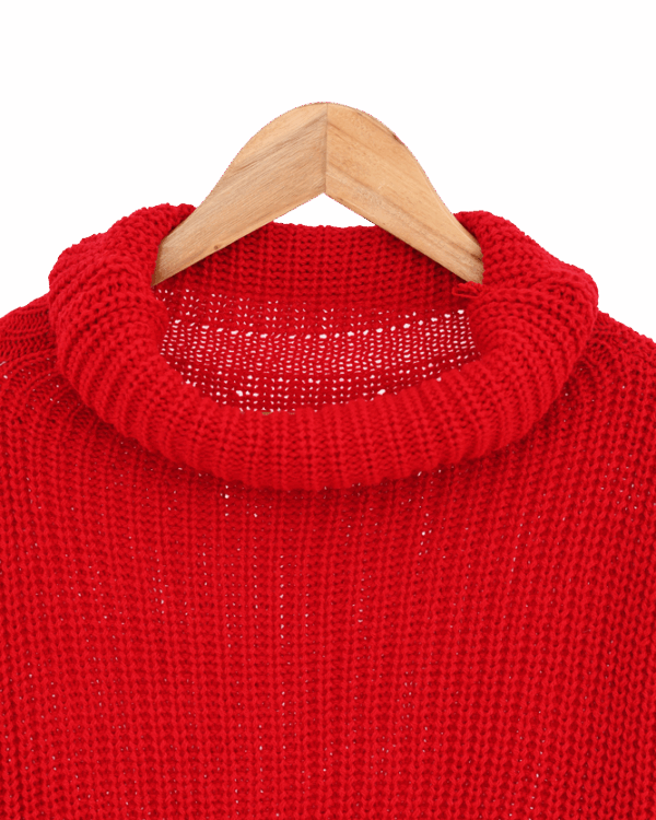 بافت-قرمز-بندی-(3) تونیک بافت یقه اسکی - Image 2