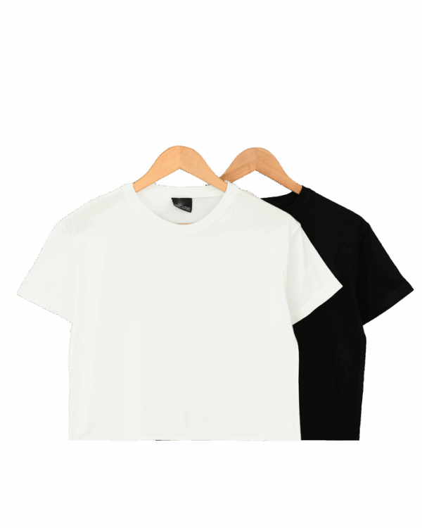 کراپ تیشرت سفید و مشکی ساده - Image 2